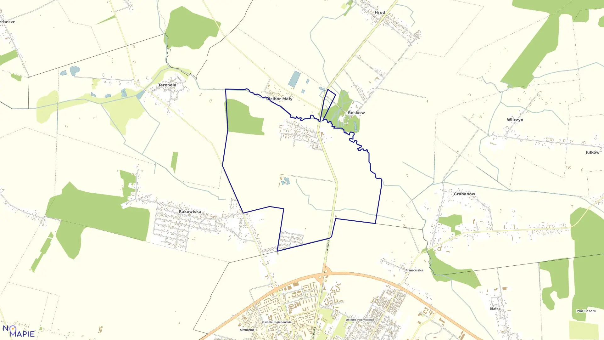 Mapa obrębu CICIBÓR DUŻY w gminie Biała Podlaska