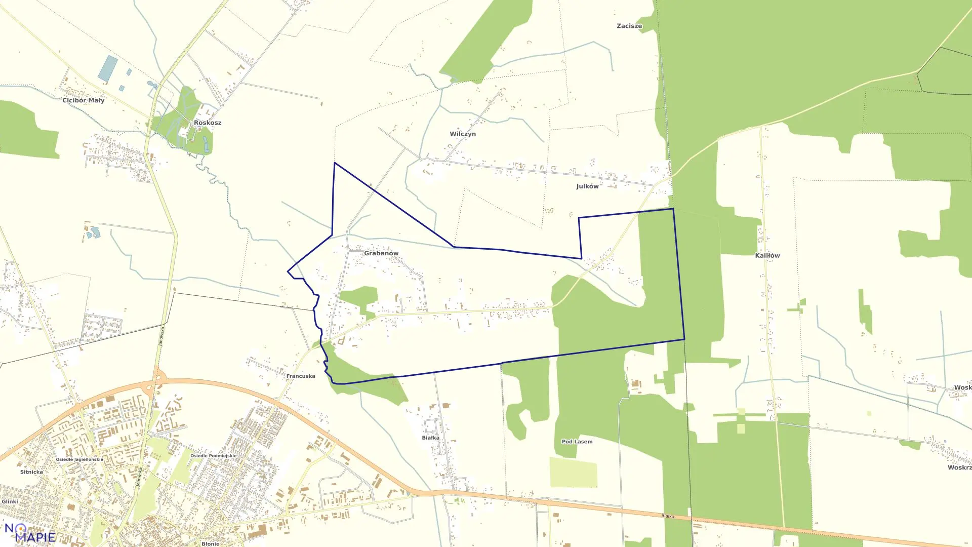Mapa obrębu GRABANÓW w gminie Biała Podlaska