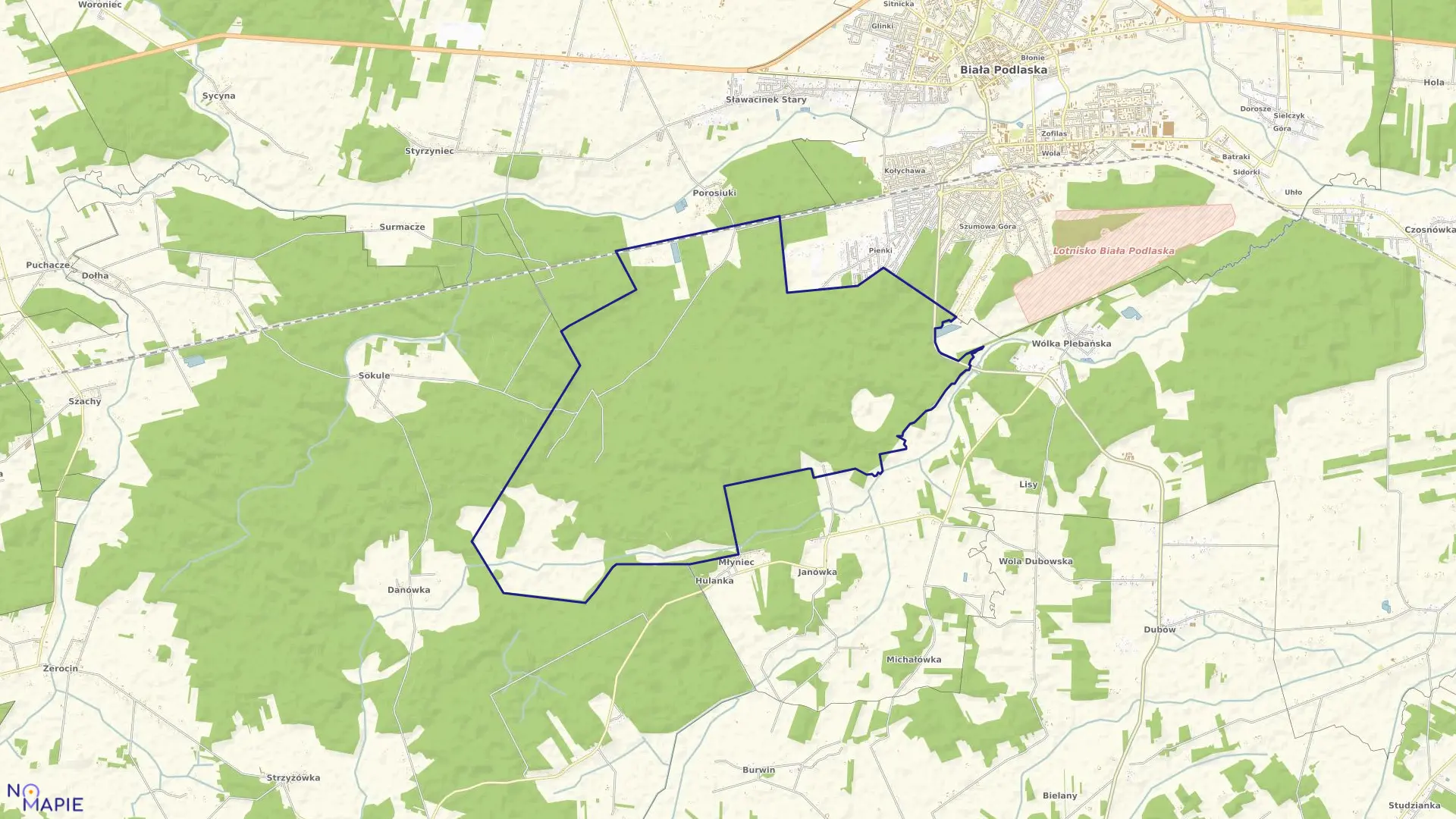 Mapa obrębu JAŹWINY w gminie Biała Podlaska