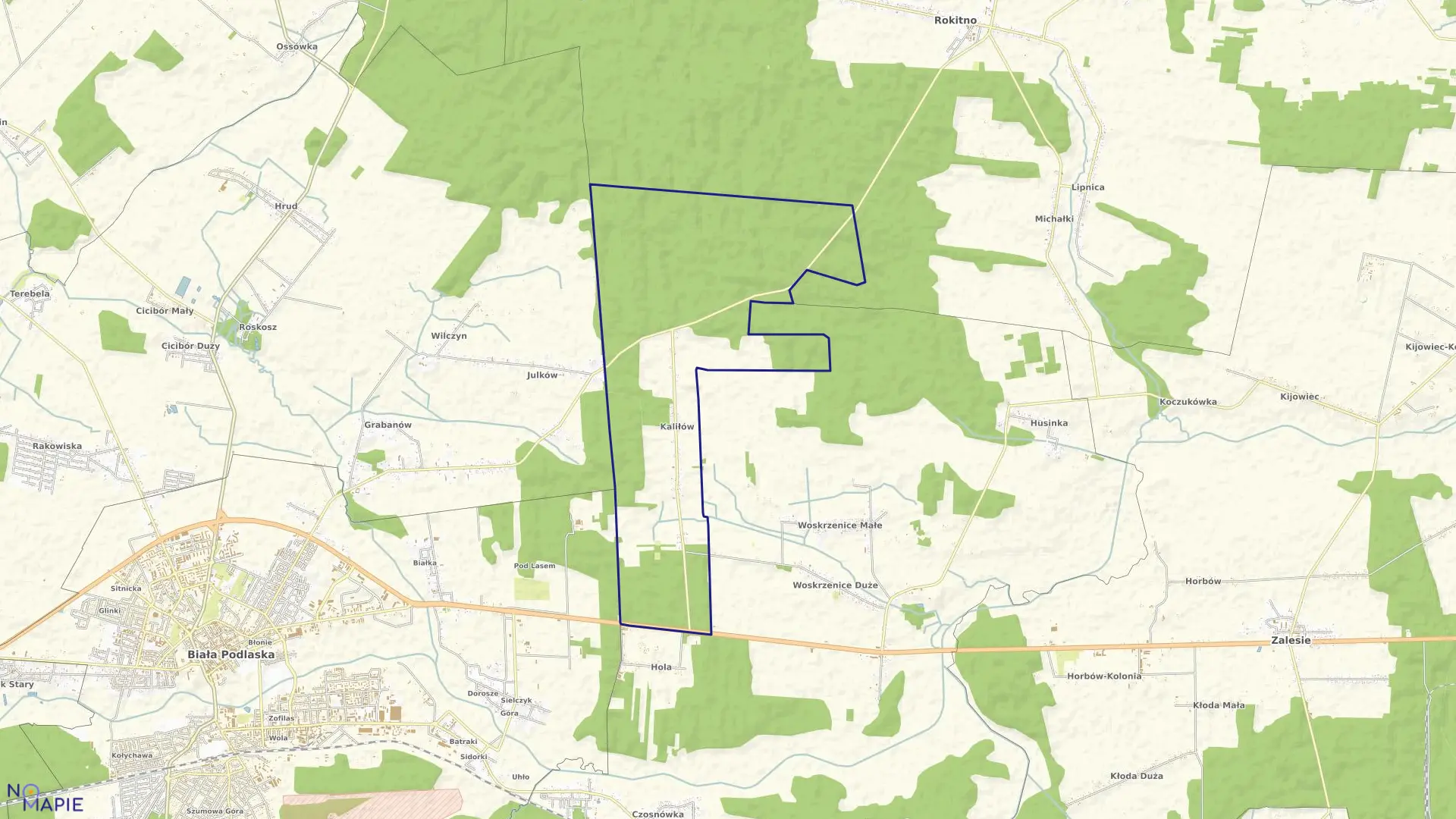 Mapa obrębu KALIŁÓW w gminie Biała Podlaska