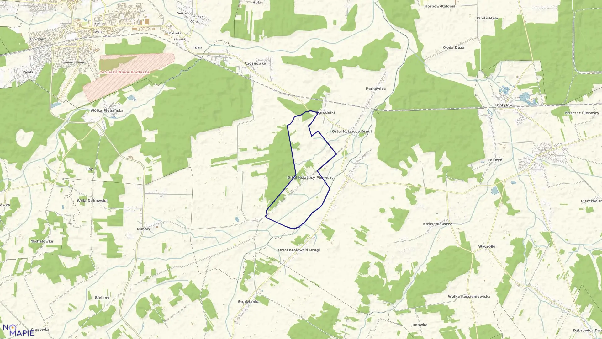 Mapa obrębu ORTEL KSIĄŻĘCY I w gminie Biała Podlaska