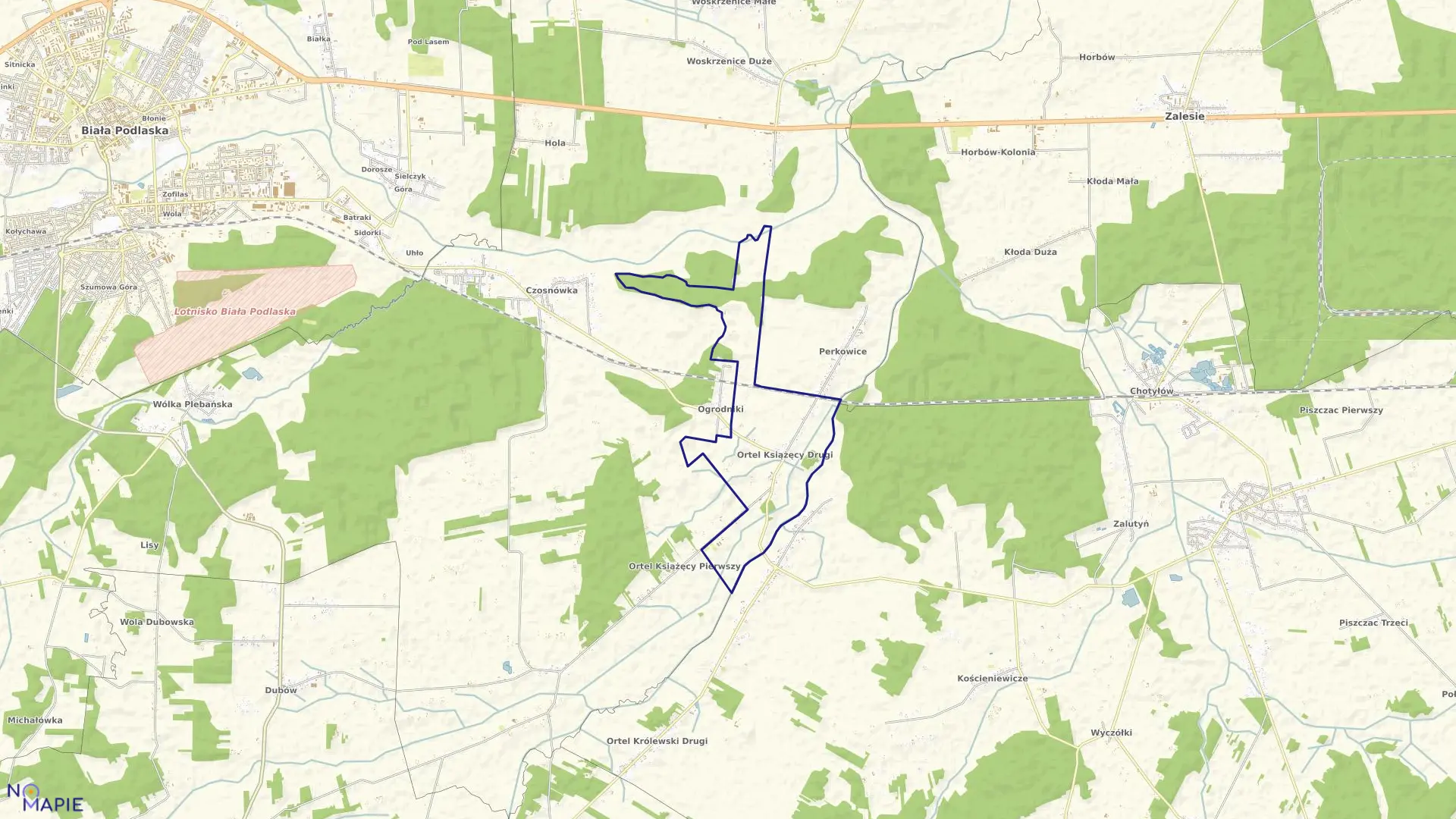 Mapa obrębu ORTEL KSIĄŻĘCY II w gminie Biała Podlaska