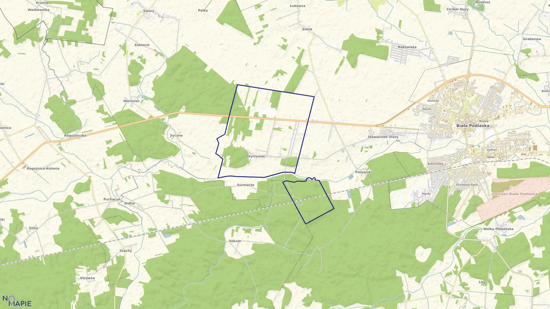 Mapa obrębu STYRZYNIEC w gminie Biała Podlaska