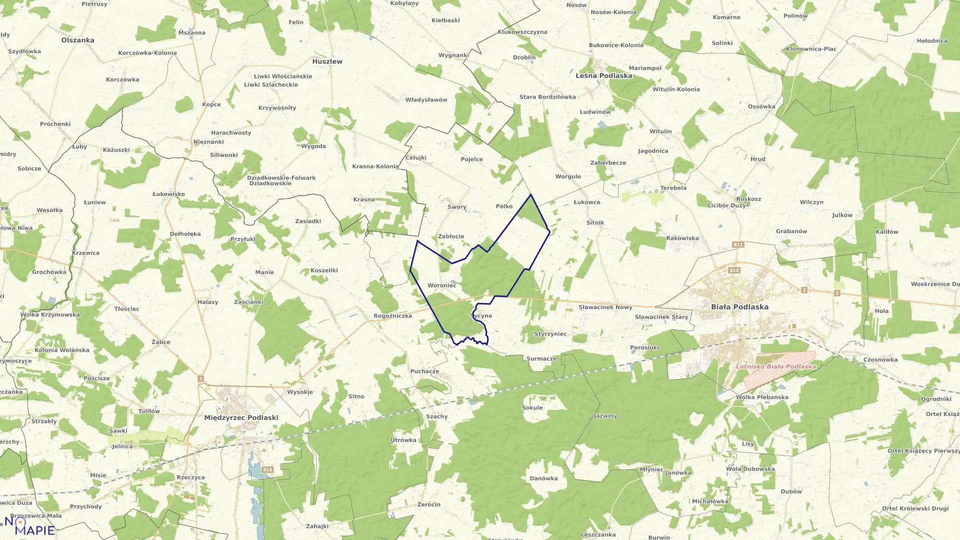 Mapa obrębu WORONIEC w gminie Biała Podlaska