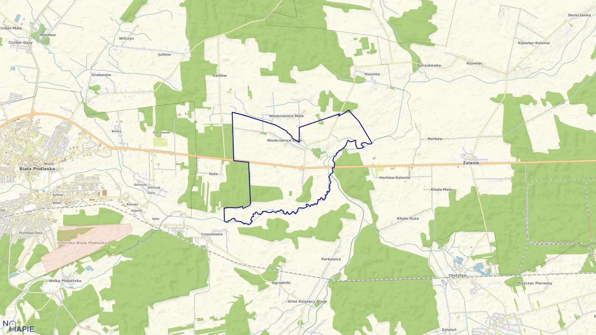 Mapa obrębu WOSKRZENICE DUŻE w gminie Biała Podlaska